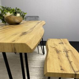 KOSY KOALA Modern Dining Table Set With 2 Benches & 2 Grey Velvet Chairs Kitchen Dining Room Furniture in Brown - thumbnail 3