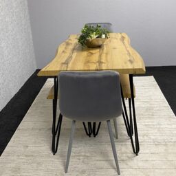 KOSY KOALA Modern Dining Table Set With 2 Benches & 2 Grey Velvet Chairs Kitchen Dining Room Furniture in Brown - thumbnail 8