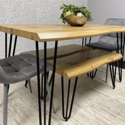 KOSY KOALA Modern Dining Table Set With 2 Benches & 2 Grey Velvet Chairs Kitchen Dining Room Furniture in Brown - thumbnail 7