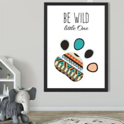 ARTZE Be Wild Paw Print Tribal Quote Framed Print SIZE: A4 with Black Frame in Bright Blue - thumbnail 2