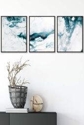 Teal Blue Abstract Ocean Waves Framed Wall Art - Medium