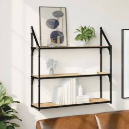 Kelvenix 3-Tier Wall Shelf Sonoma Oak 80x21x78.5 cm in Light Oak - Size: 0.6m2 - thumbnail 5
