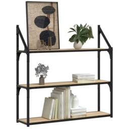 Kelvenix 3-Tier Wall Shelf Sonoma Oak 80x21x78.5 cm in Light Oak - Size: 0.6m2 - thumbnail 4