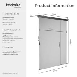 tectake Vertical Awning Eloise in Light Grey - Size: 120 cm x 250 cm - thumbnail 6