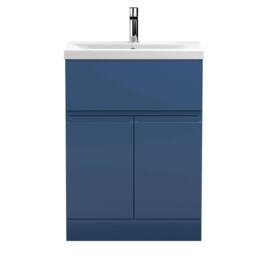 Balterley Mavesyn 2 Door 1 Drawer Vanity Basin Unit, Dark Blue, 600mm in Blue - thumbnail 1