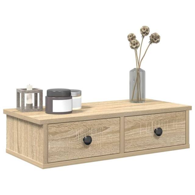 Berkfield Home Wall Shelf with Drawers Sonoma Oak 60x25x15 cm Engineered Wood in Light Brown - Size: 60 x 25 x 15 cm - image 1