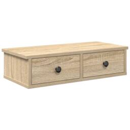 Berkfield Home Wall Shelf with Drawers Sonoma Oak 60x25x15 cm Engineered Wood in Light Brown - Size: 60 x 25 x 15 cm - thumbnail 2