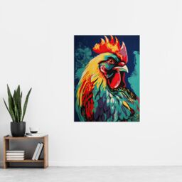 "Artery8 Wall Art Print Cockerel Rooster Chicken Hen Screen Red Yellow Turquoise Vibrant Bold Bright Colourful Painting Poster - Size: W18"" x H24""" - thumbnail 4