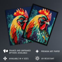 "Artery8 Wall Art Print Cockerel Rooster Chicken Hen Screen Red Yellow Turquoise Vibrant Bold Bright Colourful Painting Poster - Size: W18"" x H24""" - thumbnail 2