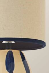 ValueLights Brynn Natural & Navy Ceramic Stripe Table Lamp with Bulb in Cream - thumbnail 4