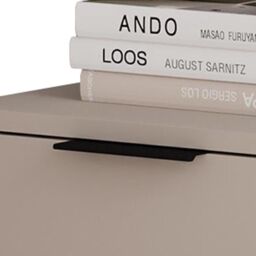 FWStyle Sandstone 1 Drawer Bedside Table Nightstand Black Metal in Beige - thumbnail 2