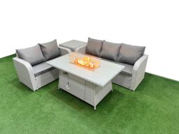 Fimous 5 Seater PE Rattan Wicker Garden Furniture Patio Conservatory Sofa Set with Firepit Dining Table 3 Seater Sofa Love Sofa Side Table - thumbnail 2
