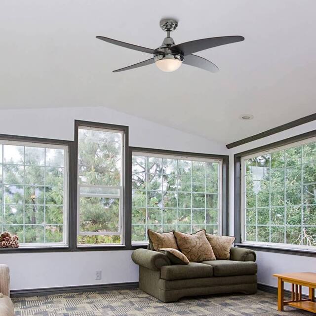 "ValueLights Apache 48"" 4 Blade Chrome & Wood Ceiling Light Fan with Remote Control in Silver" - image 1
