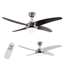 "ValueLights Apache 48"" 4 Blade Chrome & Wood Ceiling Light Fan with Remote Control in Silver" - thumbnail 2