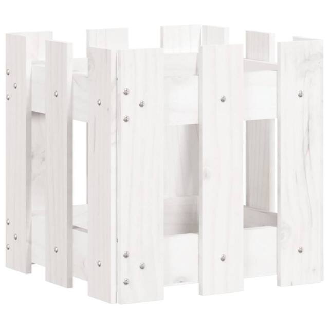 Berkfield Home Garden Planter with Fence Design White 30x30x30 cm Solid Wood Pine - Size: 30 x 30 x 30 cm - image 1