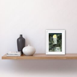 "Artery8 Wall Art Print Standing on a Waterfall Under the Moonlight Artwork Framed 9X7 Inch in White - Size: W7"" x H9""" - thumbnail 2