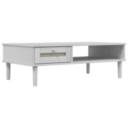 Berkfield Home Coffee Table SENJA Rattan Look White 100x55x33 cm Solid Wood - Size: 100 x 55 x 33 cm - thumbnail 2