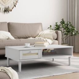 Berkfield Home Coffee Table SENJA Rattan Look White 100x55x33 cm Solid Wood - Size: 100 x 55 x 33 cm