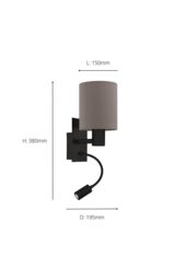 Eglo Pasteri Black & Brown Wall Lamp With Reading Light - thumbnail 3