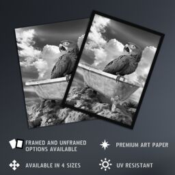 "Artery8 Macaw Parrot Bird on Bathtub Black White Surreal Wall Art Print in Grey - Size: W24"" x H32""" - thumbnail 2