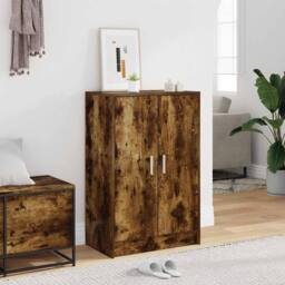 Berkfield Home Shoe Cabinet Smoked Oak 60x35x92 cm Engineered Wood in Brown - Size: 60 x 35 x 92 cm - thumbnail 2