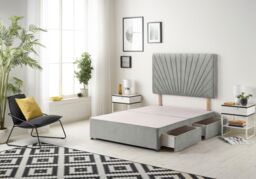 Somnior Platinum Sprung Memory Foam 2 Drawer Divan Bed with Upholstered Headboard Tweed Fabric in Grey - Size: Single - thumbnail 3