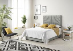 Somnior Platinum Sprung Memory Foam 2 Drawer Divan Bed with Upholstered Headboard Tweed Fabric in Grey - Size: Single - thumbnail 2