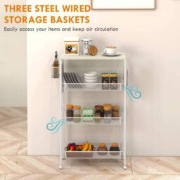 Wyld Haus Else Lune 3 Tier Slim Kitchen Cart White Frame Maple Top - thumbnail 5