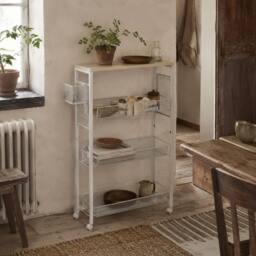 Wyld Haus Else Lune 3 Tier Slim Kitchen Cart White Frame Maple Top - thumbnail 1
