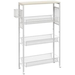 Wyld Haus Else Lune 3 Tier Slim Kitchen Cart White Frame Maple Top - thumbnail 2