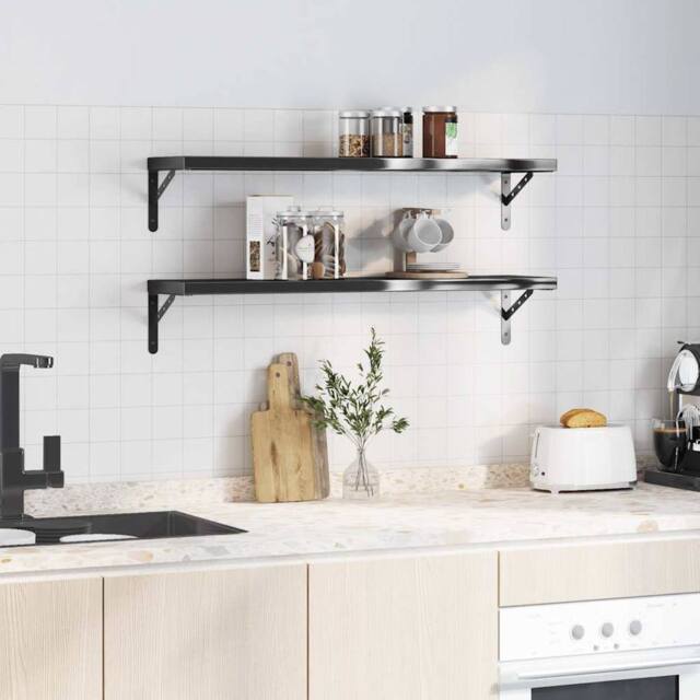 Berkfield Home Wall Shelves 2 pcs 100x23.5x3 cm Black Stainless Steel - image 1