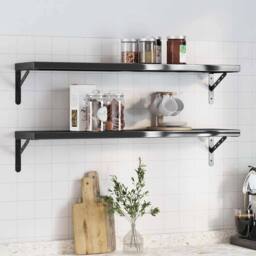Berkfield Home Wall Shelves 2 pcs 100x23.5x3 cm Black Stainless Steel - thumbnail 2