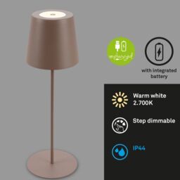 BRILONER Umbrasand IP44 2.5W Rechargeable LED Table Lamp in Beige - thumbnail 3