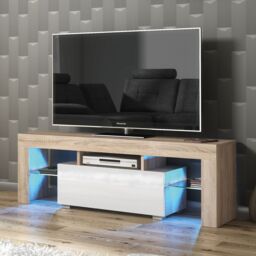 Creative Furniture Floe TV Unit 130cm - A Sleek & Elegant Cabinet with Gloss Doors & LED Lights in Light Oak