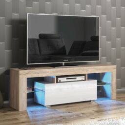 Creative Furniture Floe TV Unit 130cm - A Sleek & Elegant Cabinet with Gloss Doors & LED Lights in Light Oak - thumbnail 5
