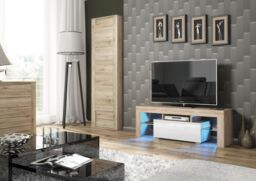 Creative Furniture Floe TV Unit 130cm - A Sleek & Elegant Cabinet with Gloss Doors & LED Lights in Light Oak - thumbnail 2