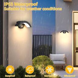 Goeco 24W Outdoor Wall Lamp with Motion Sensor IP65 Waterproof Black 3000 K - thumbnail 2