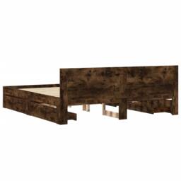 Berkfield Home Bed Frame with Headboard without Mattress Smoked Oak 200x200 cm in Brown - thumbnail 7