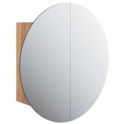Berkfield Home Bathroom Cabinet with Round Mirror&LED Oak 47x47x17.5 cm in Brown