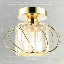 Happy Homewares Modern Polished Metal Ceiling Light Fitting with Clear Crystal Glass Rods in Gold - thumbnail 7