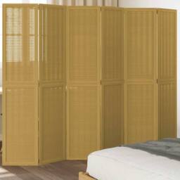Berkfield Home Room Divider 6 Panels Brown Solid Wood Paulownia - thumbnail 1