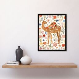 "Artery8 Happy Camel With Floral Pattern Watercolour Framed Wall Art - Size: W12"" x H16""" - thumbnail 4