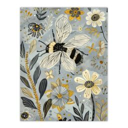 "Artery8 Spring Flower Honey Bee Rustic Floral Design Wall Art Print in Blue - Size: W24"" x H32""" - thumbnail 1