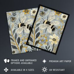 "Artery8 Spring Flower Honey Bee Rustic Floral Design Wall Art Print in Blue - Size: W24"" x H32""" - thumbnail 2