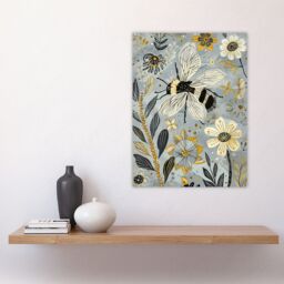 "Artery8 Spring Flower Honey Bee Rustic Floral Design Wall Art Print in Blue - Size: W24"" x H32""" - thumbnail 4