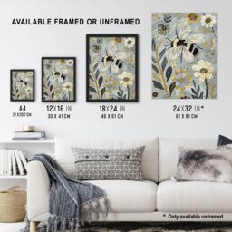 "Artery8 Spring Flower Honey Bee Rustic Floral Design Wall Art Print in Blue - Size: W24"" x H32""" - thumbnail 3