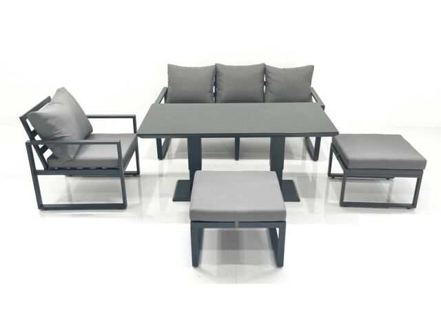 Fimous 6 Seater Garden Sofa Set Aluminium Furniture Rising Dining Tabe Set with Chair 2 Big Footstool Dark Grey - image 1