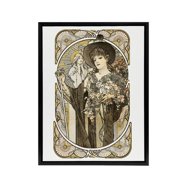 "Artery8 La Tosca Theatre Play Vintage Advert Framed Canvas Wall Art Print Mucha in White - Size: W12"" x H16""" - image 1