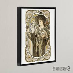 "Artery8 La Tosca Theatre Play Vintage Advert Framed Canvas Wall Art Print Mucha in White - Size: W12"" x H16""" - thumbnail 2