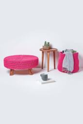 Homescapes Large Round Cotton Knitted Footstool on Legs in Pink - thumbnail 6